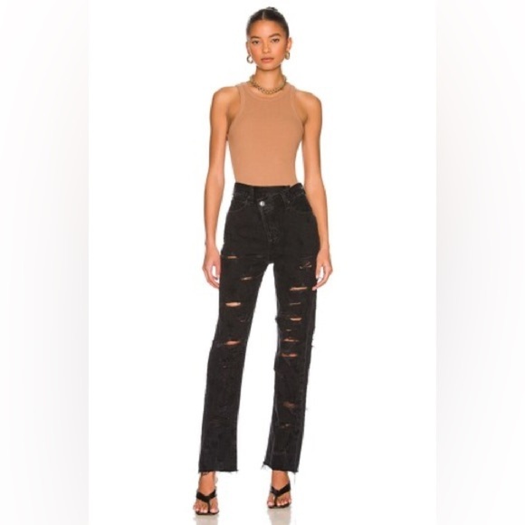 AGOLDE Feverish Black Distressed High Rise Criss Cross Straight Leg Jeans NWT 27 - Picture 4 of 12